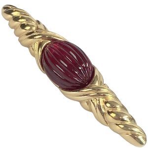 Vintage TRIFARI TM Limited Ed. Ribbed Gilded Red Cabochon Gold Plated XO Pin